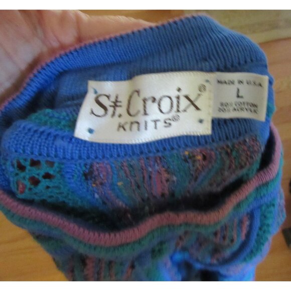 Vintage St. Croix Mens Blue Knit Sweater L Cotton Blend Made In USA - Picture 6 of 7